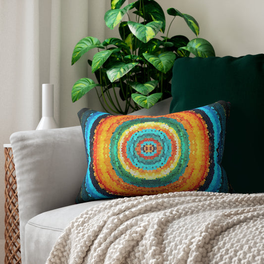 Pixel Mosaic Teal Orange Lumbar Pillow