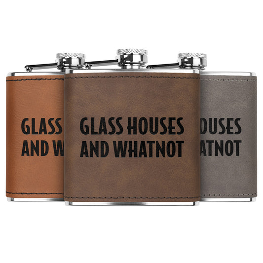 Glass Houses Leather-Wrapped Stainless Steel Flask