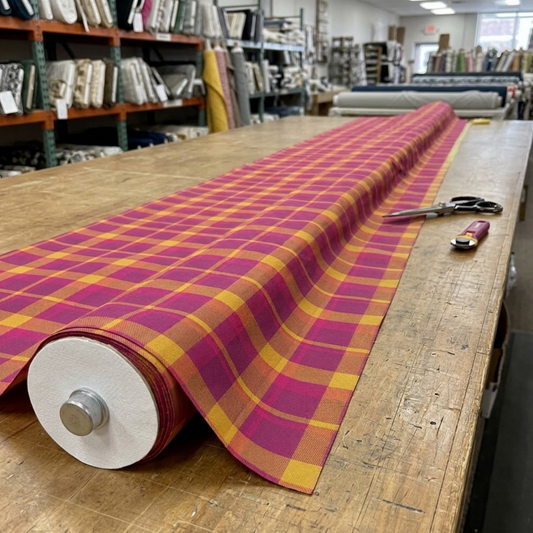 Pink + Yellow Plaid 100% Cotton Twill Fabric