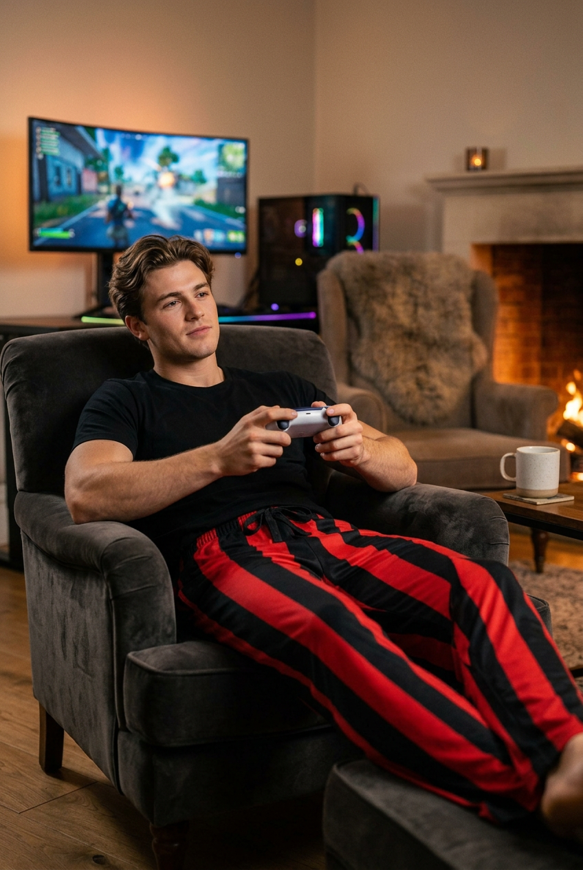 Red + Black Vertical Striped Men's Pajama Pants
