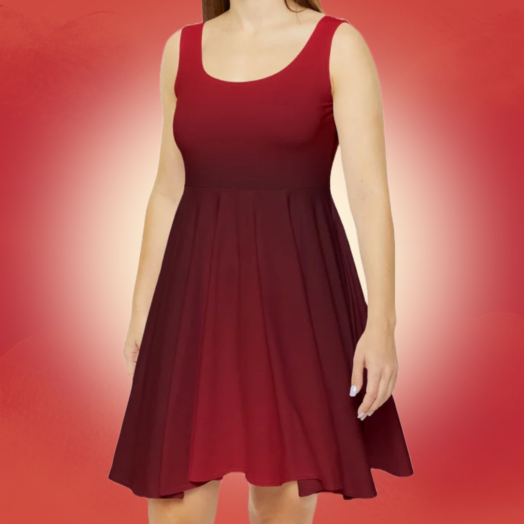 women's red skater dress Women's Dark Red Skater Dress- Left Side BHS Seal