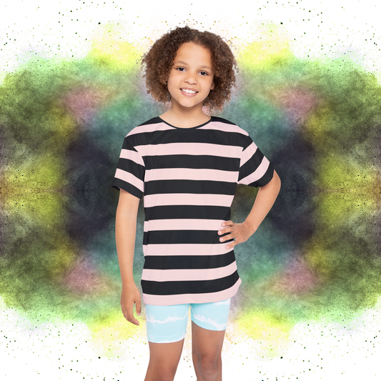 Gentle Pink + Black Stripes Kids' Poly Tee