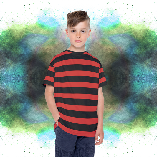 Rusty Red + Black Stripes Kids' Poly Tee