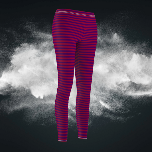 Red + Purple Skinny Striped Women's Super Soft Leggings