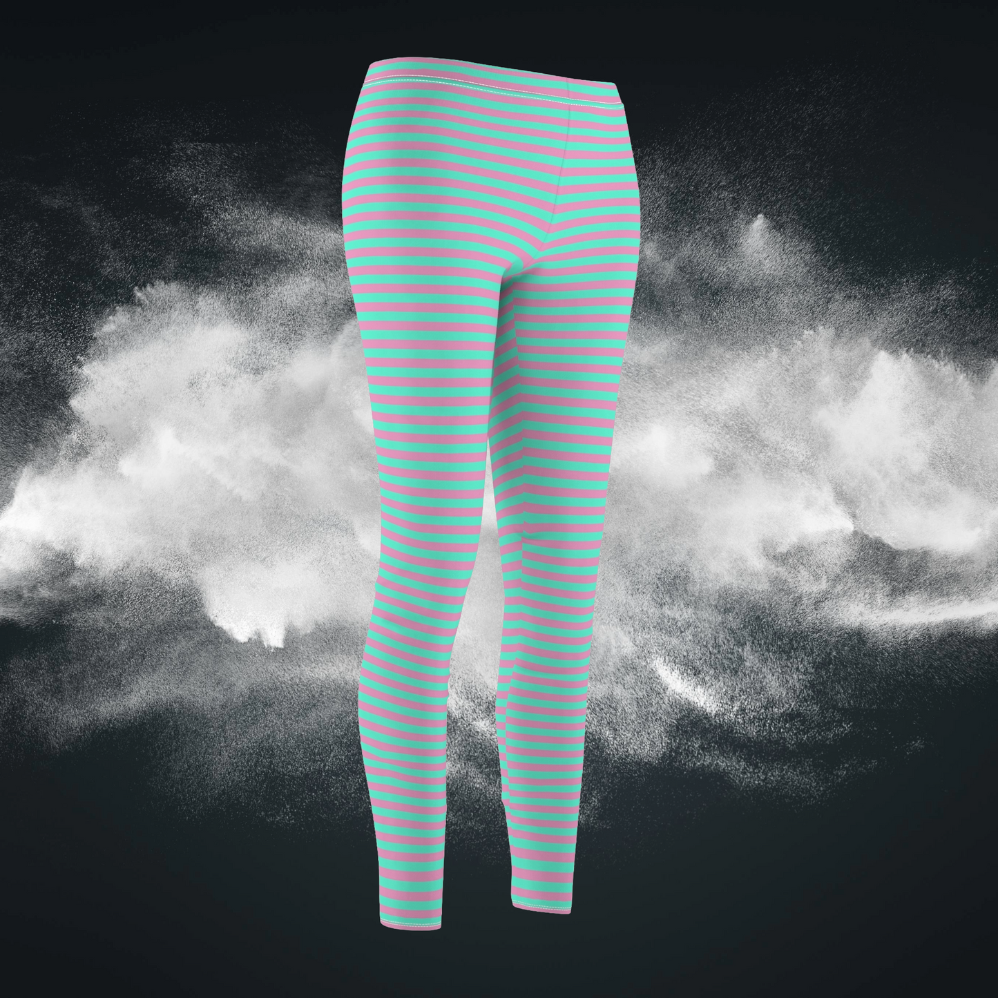 Pink + Teal Skinny Striped Women's Super Soft Leggings