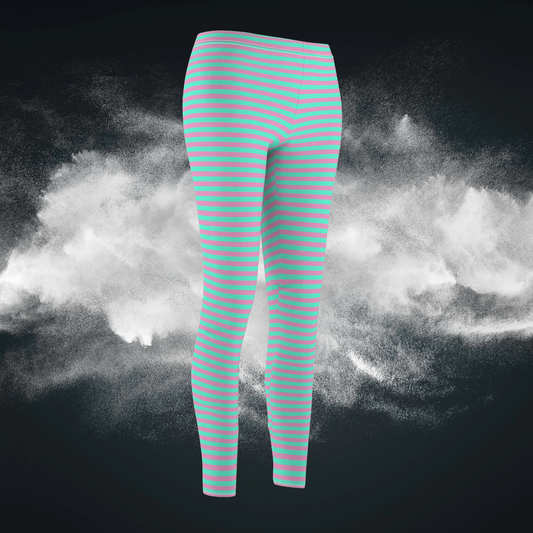 Pink + Teal Skinny Striped Women's Super Soft Leggings