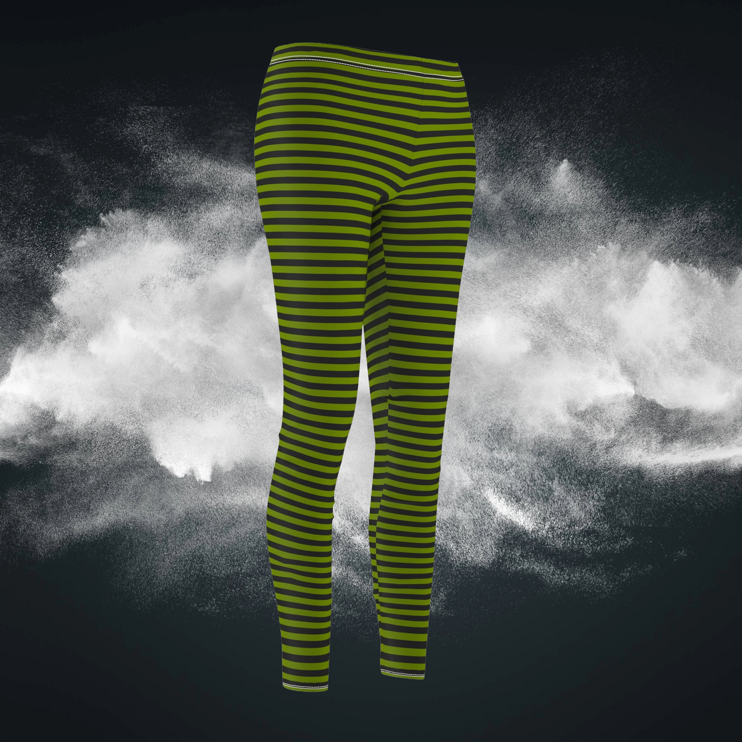 Avocado Green Skinny Striped Women's Super Soft Leggings
