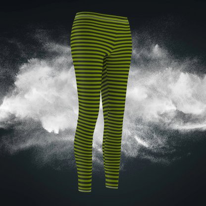 Avocado Green Skinny Striped Women's Super Soft Leggings