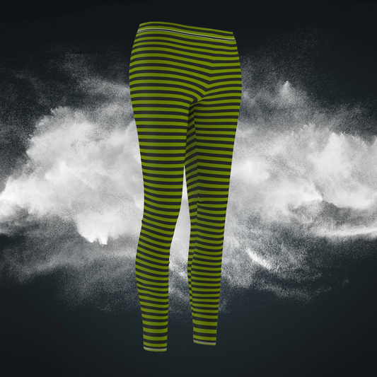 Avocado Green Skinny Striped Women's Super Soft Leggings