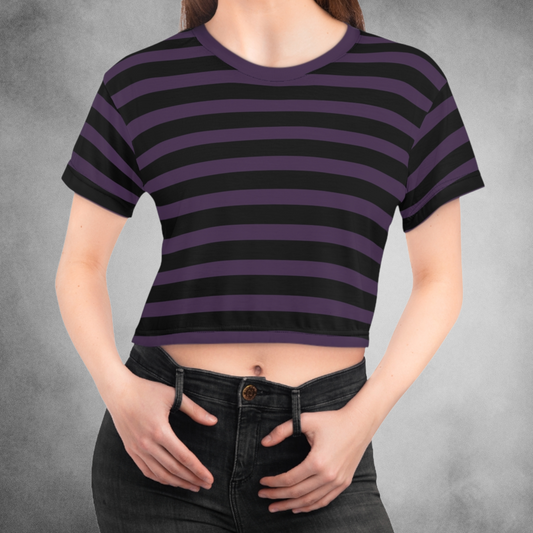 Purple + Black Stripes Cropped Tee