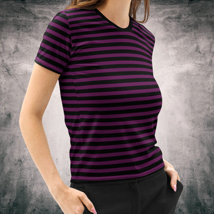 Eggplant Purple + Black Striped Women’s T-Shirt