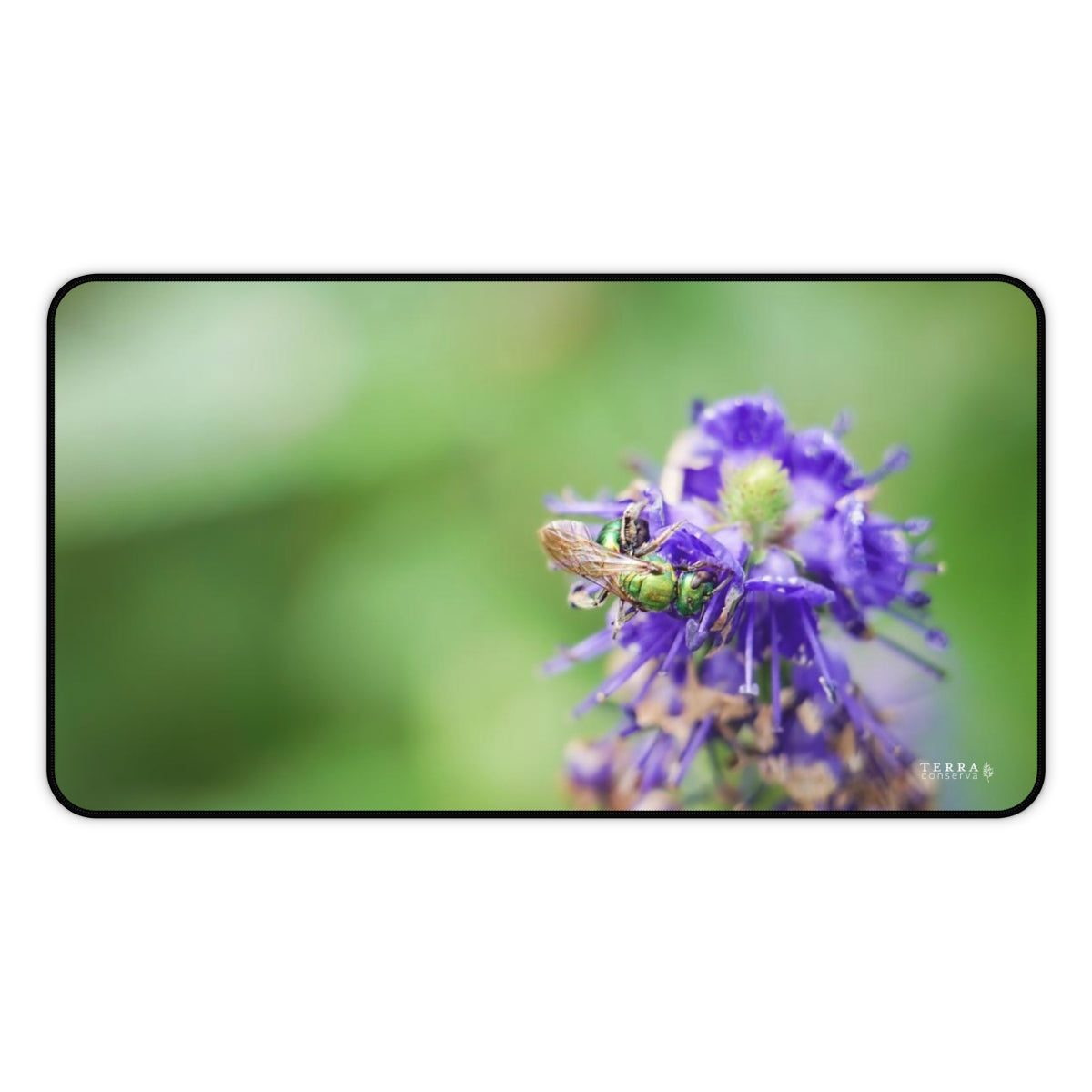 Green Sweat Bee Pollinates Flowers Full-Size Gaming Mousepad