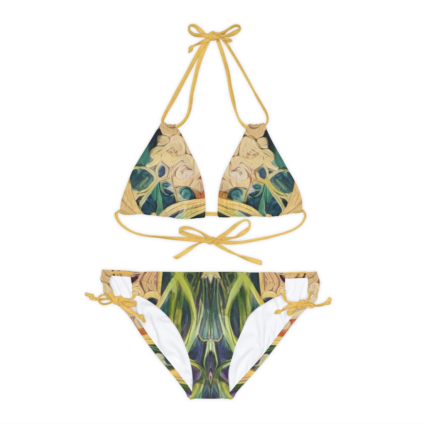 Green + Gold Art Nouveau Women's String Bikini Set