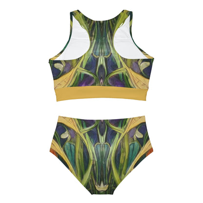 Green + Gold Art Nouveau Women's Full-Coverage Bikini Set