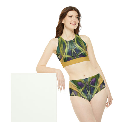 Green + Gold Art Nouveau Women's Full-Coverage Bikini Set