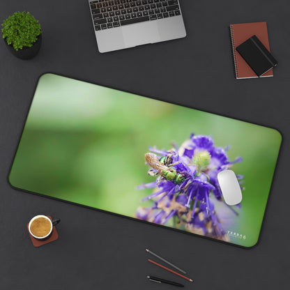 Green Sweat Bee Pollinates Flowers Full-Size Gaming Mousepad