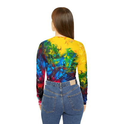 Colorful Paint Waves Women's Long Sleeve V-neck Shirt