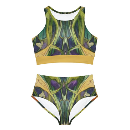 Green + Gold Art Nouveau Women's Full-Coverage Bikini Set