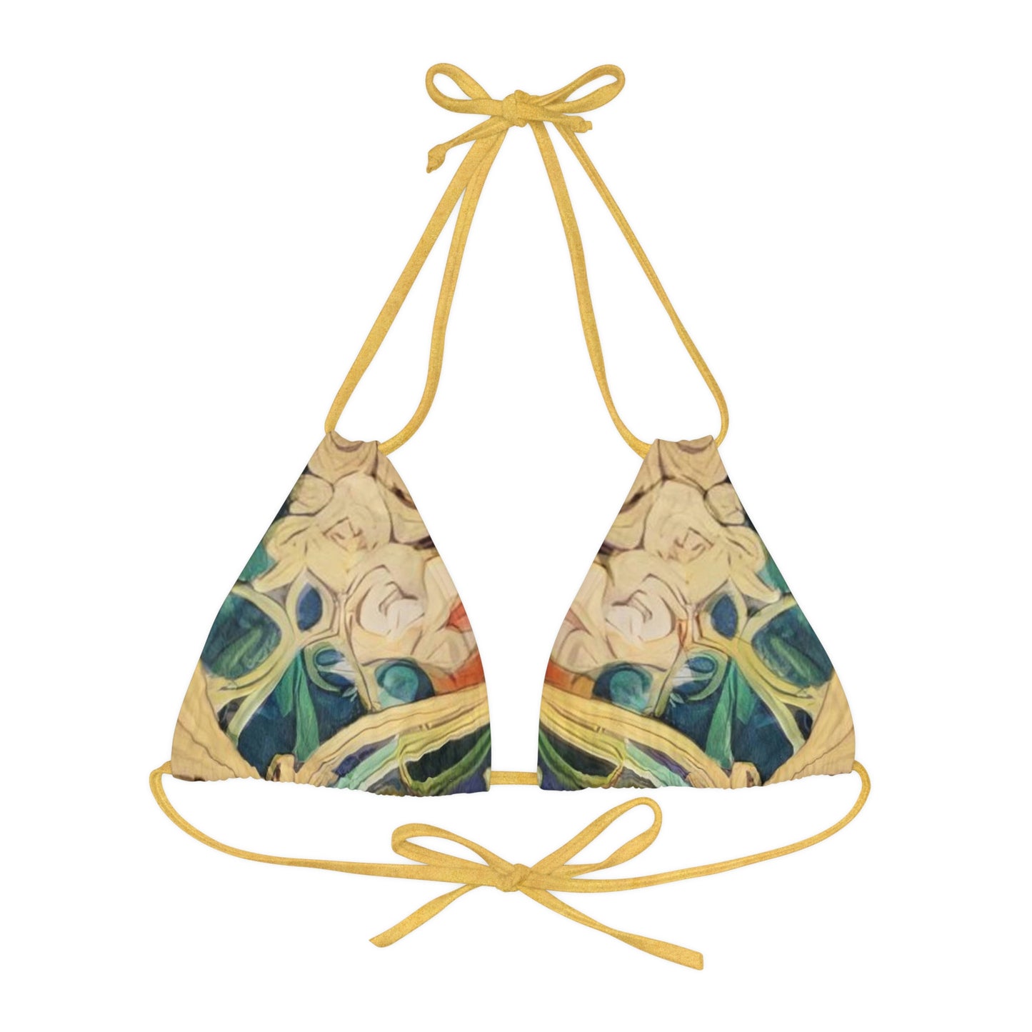 Green + Gold Art Nouveau Women's String Bikini Top