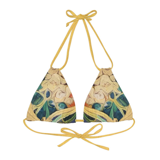 Green + Gold Art Nouveau Women's String Bikini Top