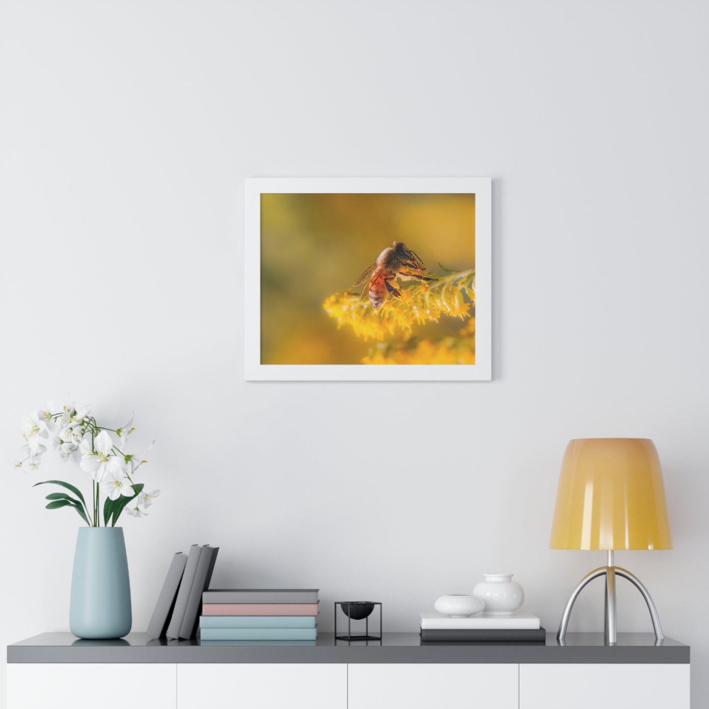 Golden Honey Bee Framed Matte Print