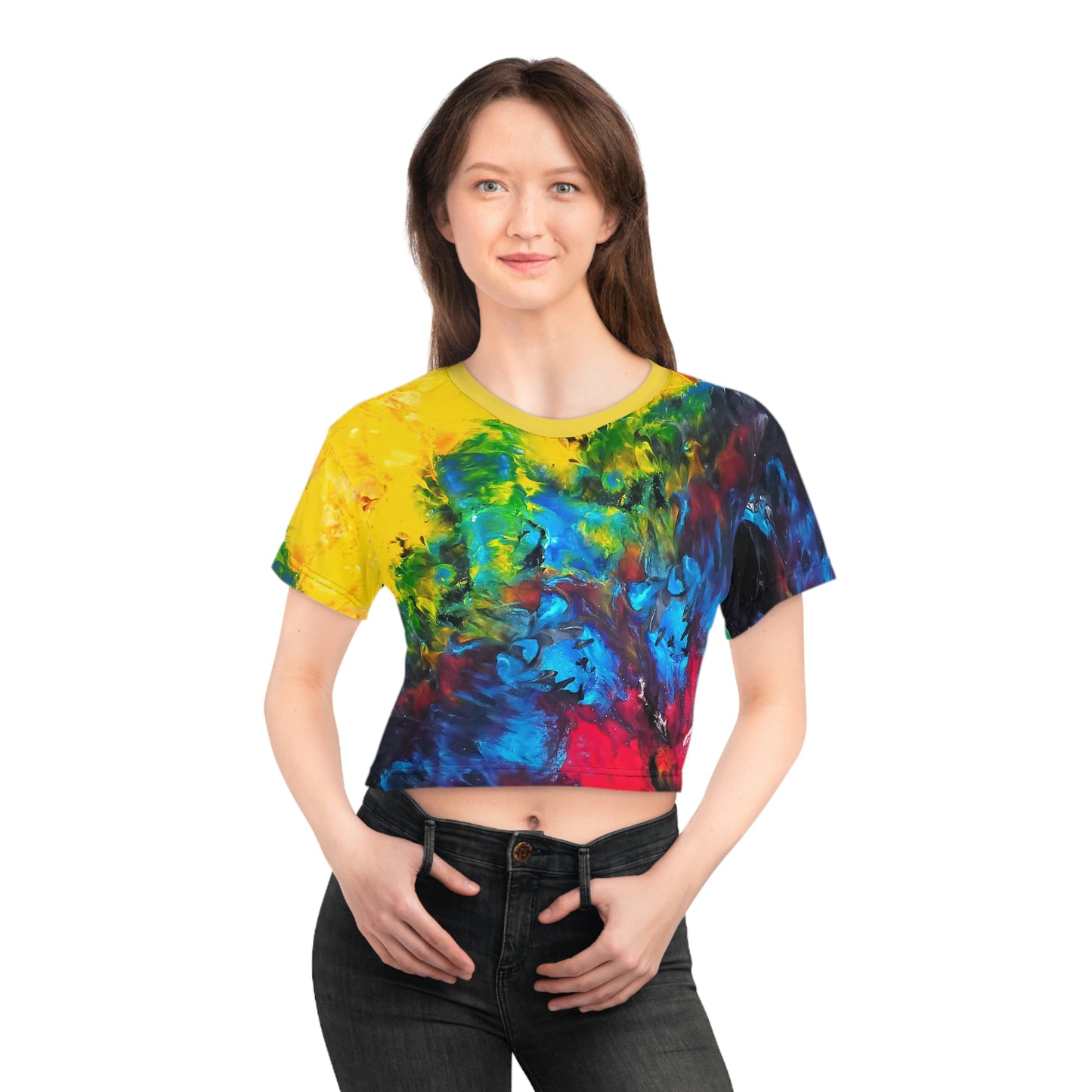 Colorful Paint Waves Cropped Tee