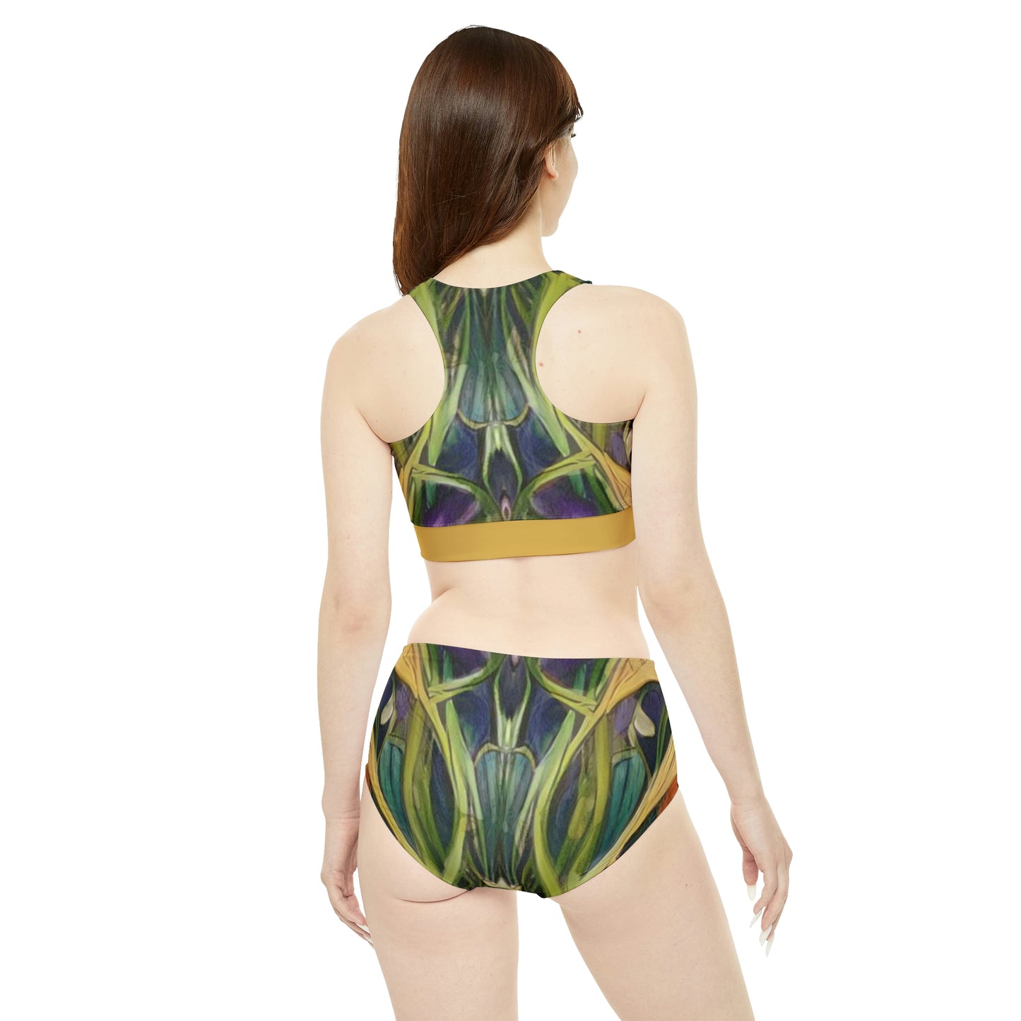 Green + Gold Art Nouveau Women's Full-Coverage Bikini Set