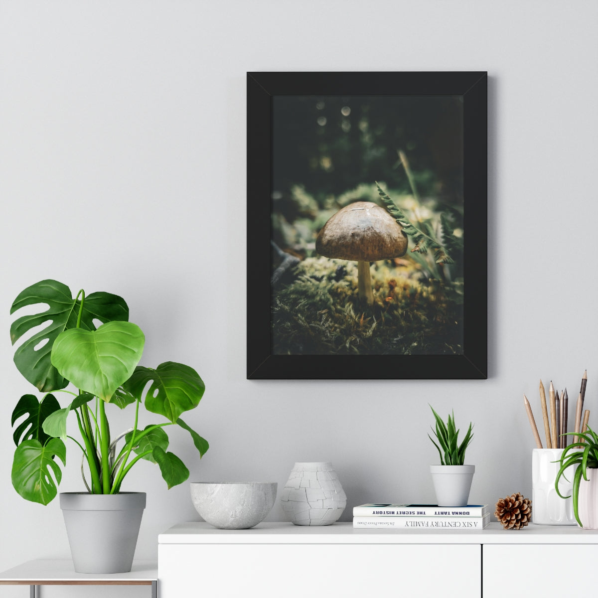 Mossy Mushroom House Framed Matte Print