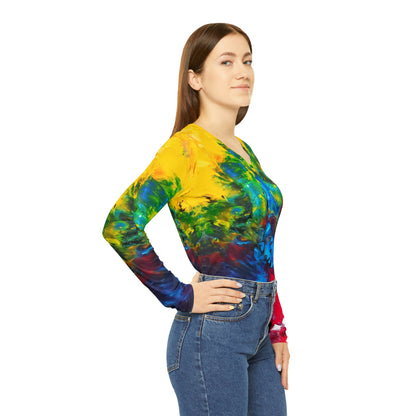 Colorful Paint Waves Women's Long Sleeve V-neck Shirt