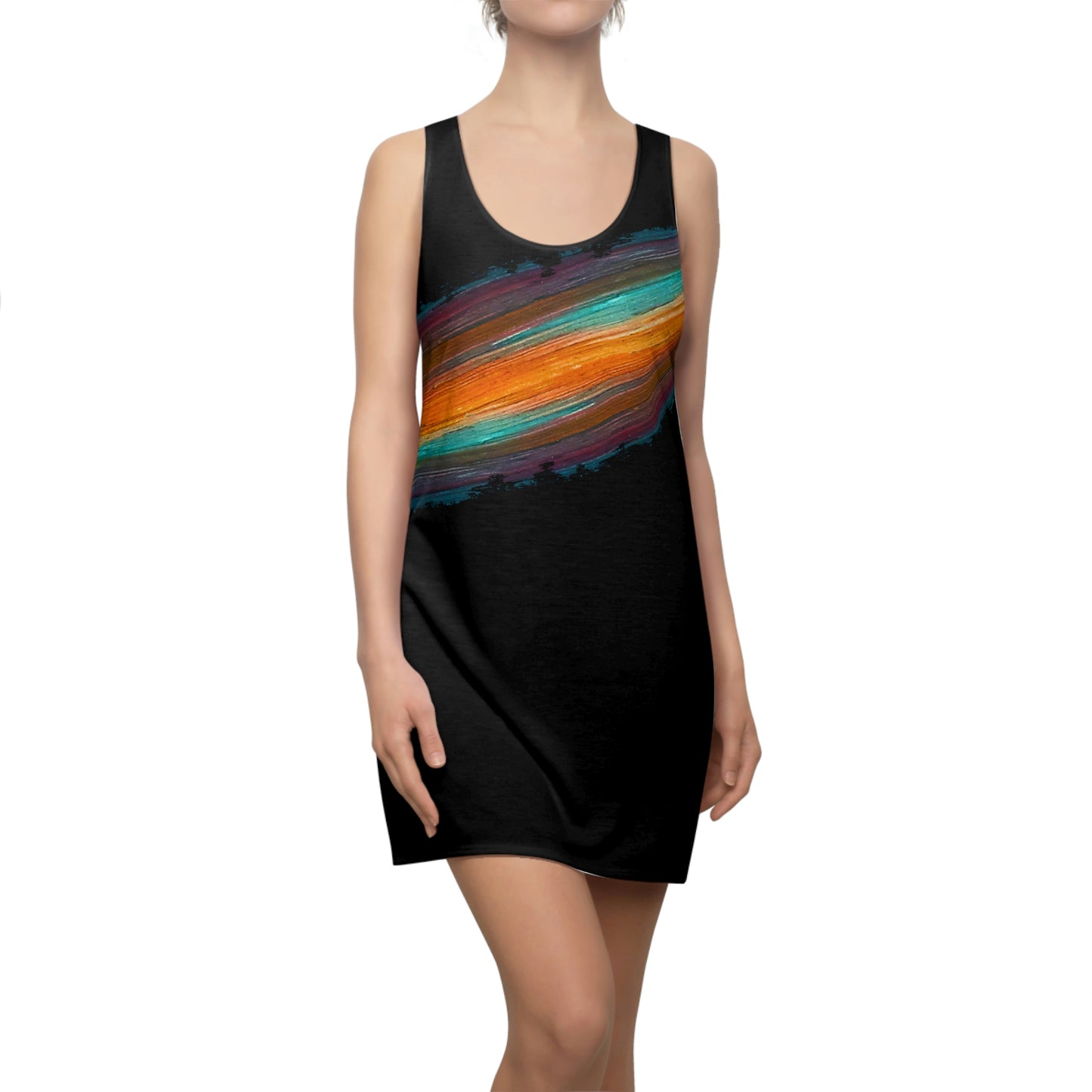 Rainbow Paint Stripe Slinky Racerback Dress