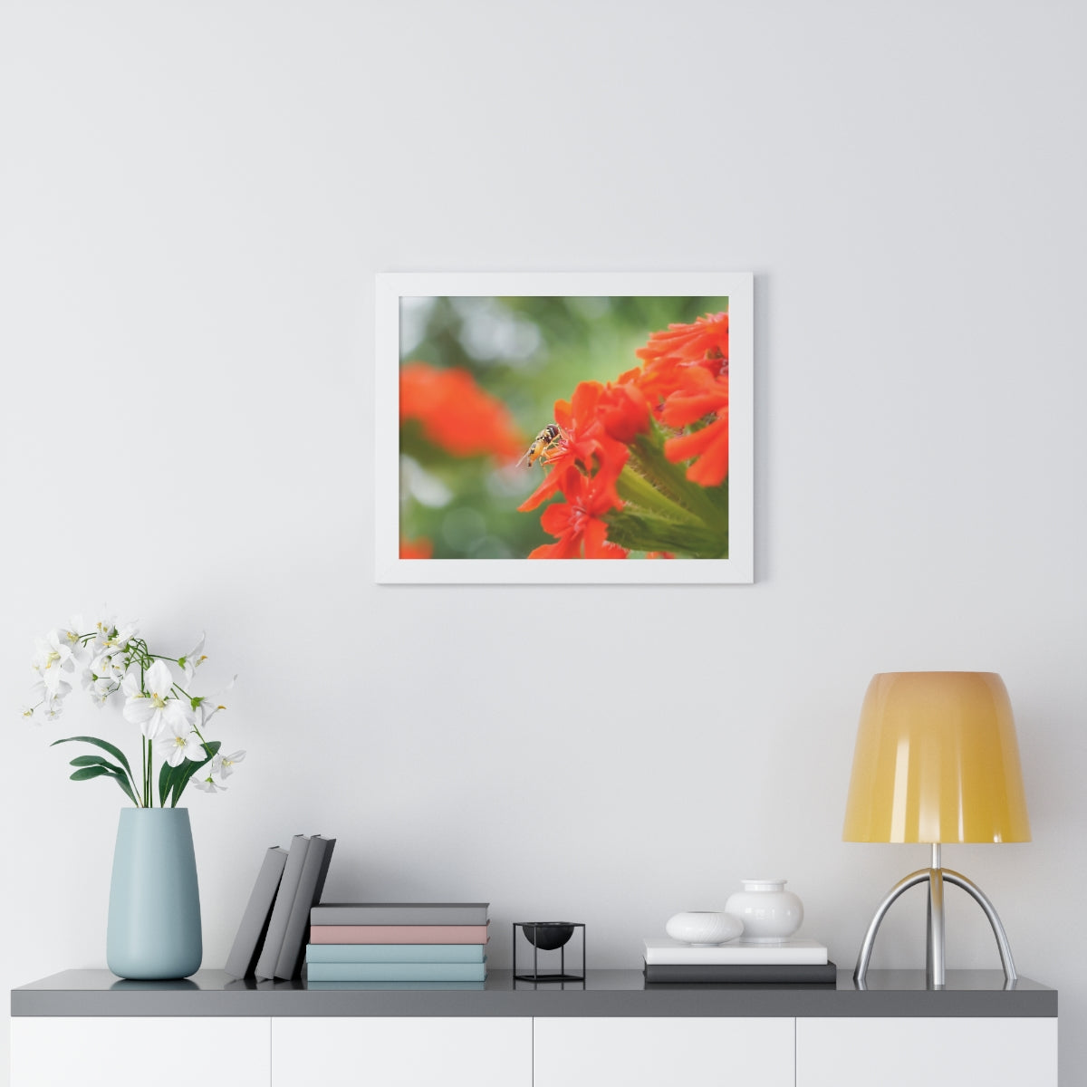 Flower Fly on Red Flowers Framed Matte Print