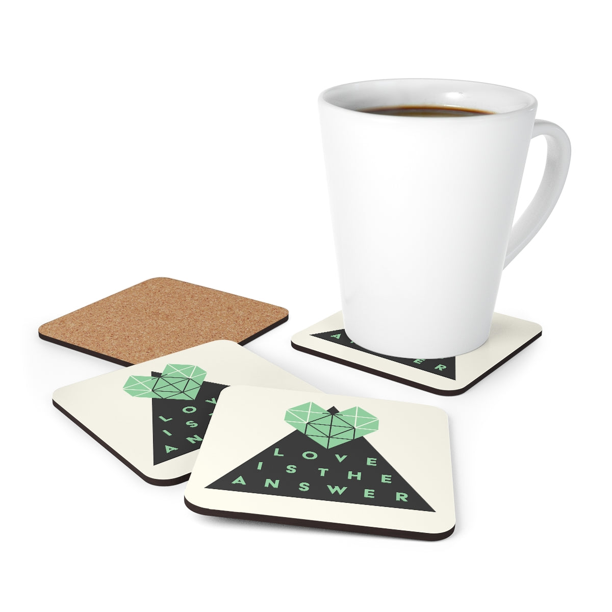 Love is the Answer 4-Piece Corkwood Coaster Set