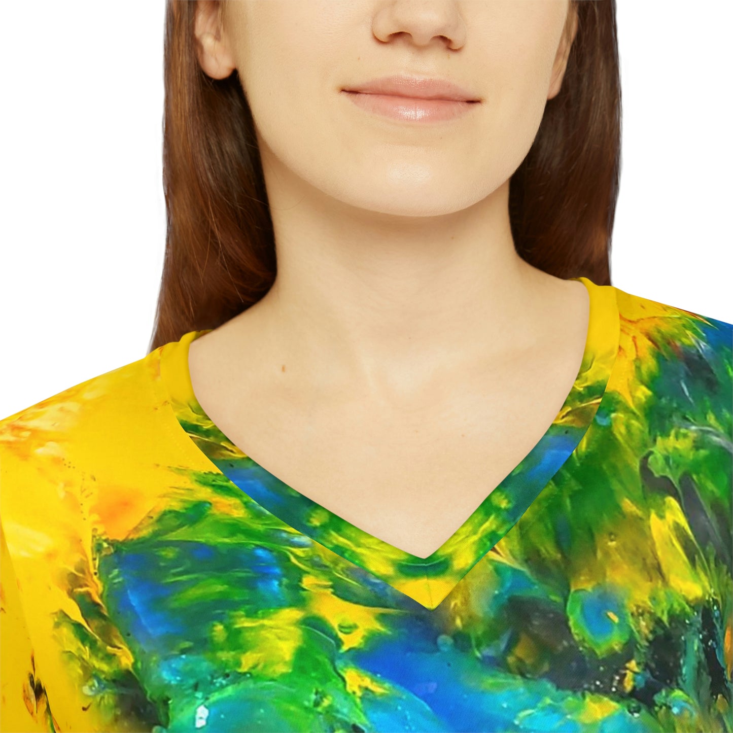 Colorful Paint Waves Women's Long Sleeve V-neck Shirt