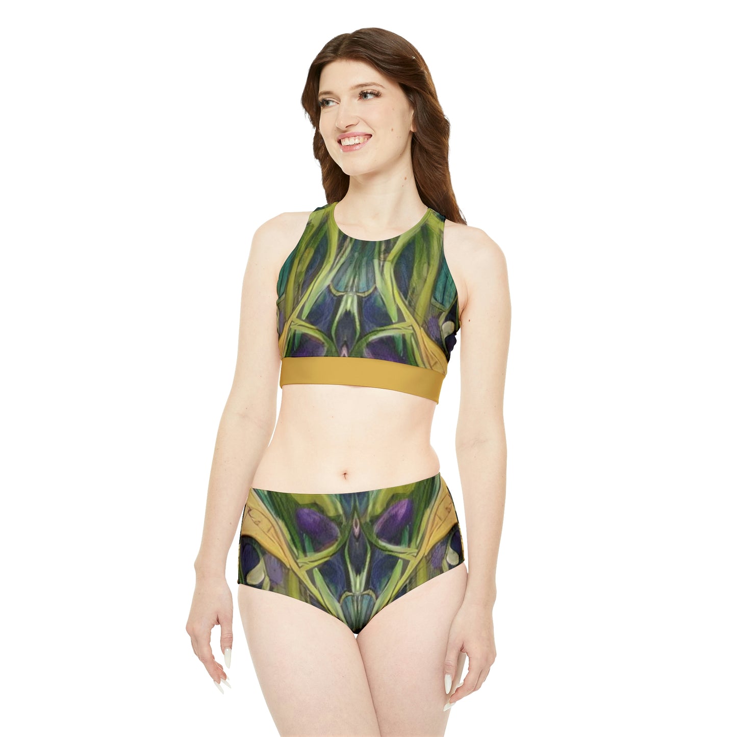 Green + Gold Art Nouveau Women's Full-Coverage Bikini Set