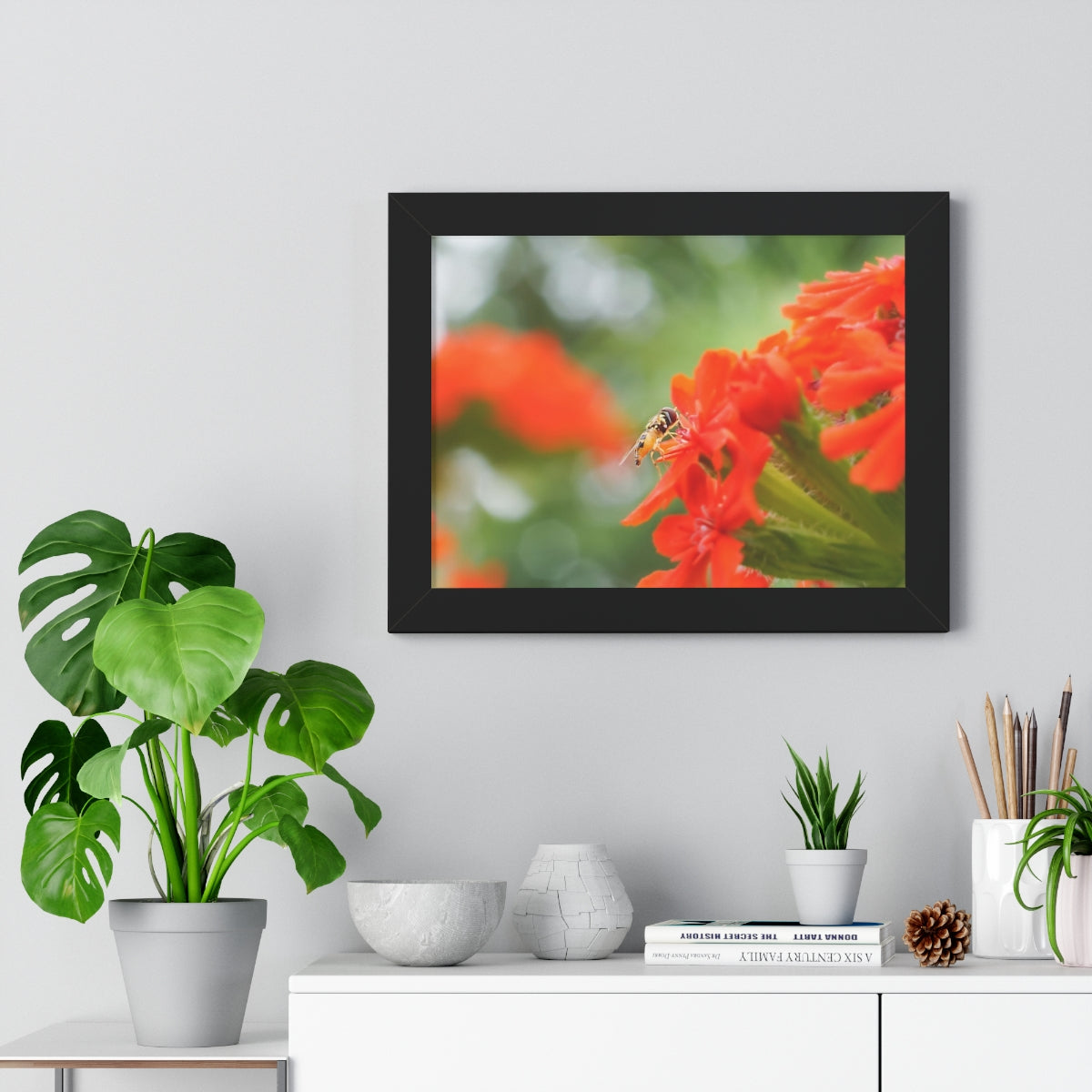 Flower Fly on Red Flowers Framed Matte Print