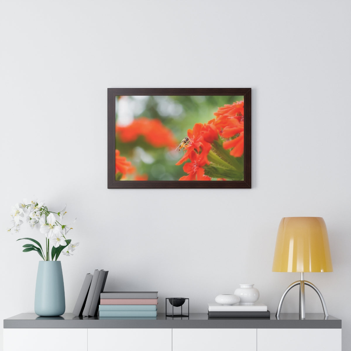 Flower Fly on Red Flowers Framed Matte Print