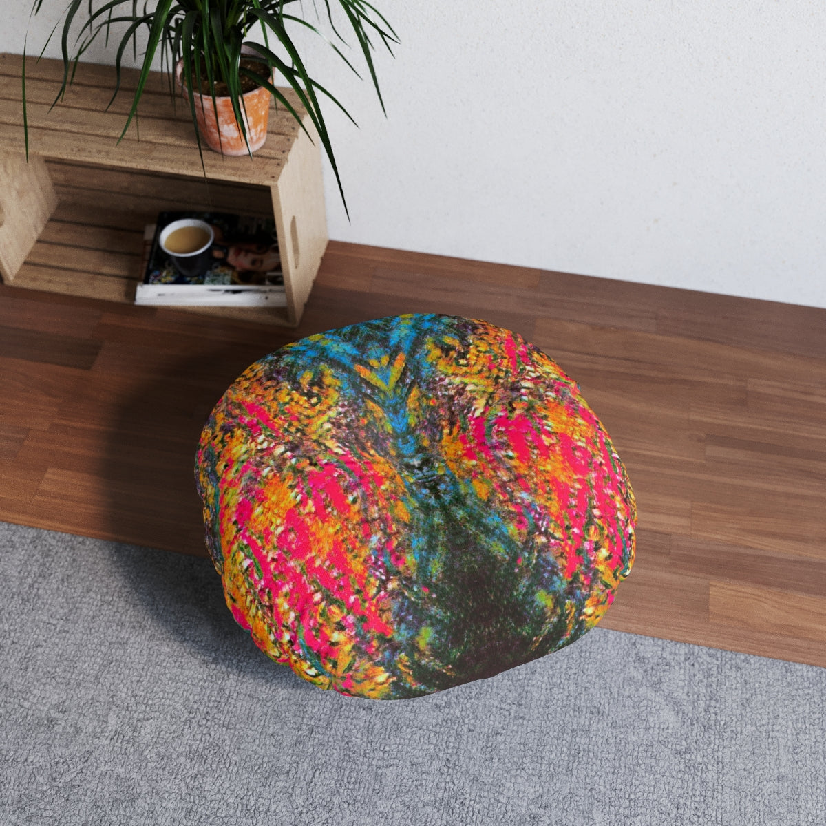 Two-Sided Brazen Colors Tufted Floor Pillow, Round