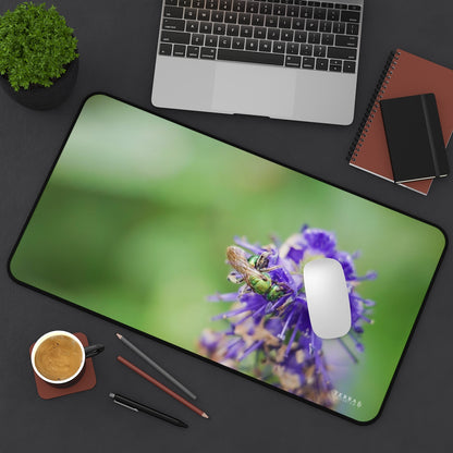 Green Sweat Bee Pollinates Flowers Full-Size Gaming Mousepad