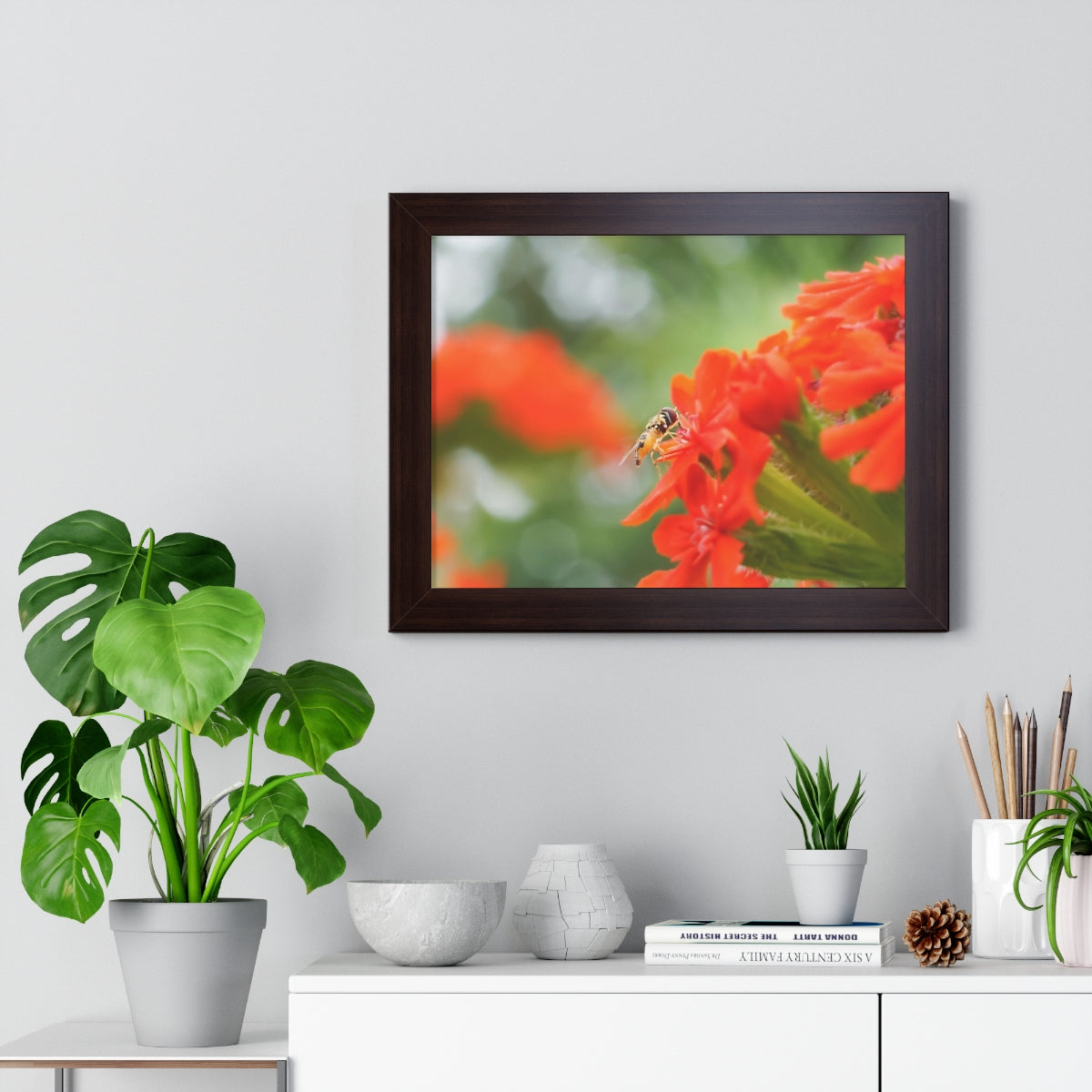 Flower Fly on Red Flowers Framed Matte Print