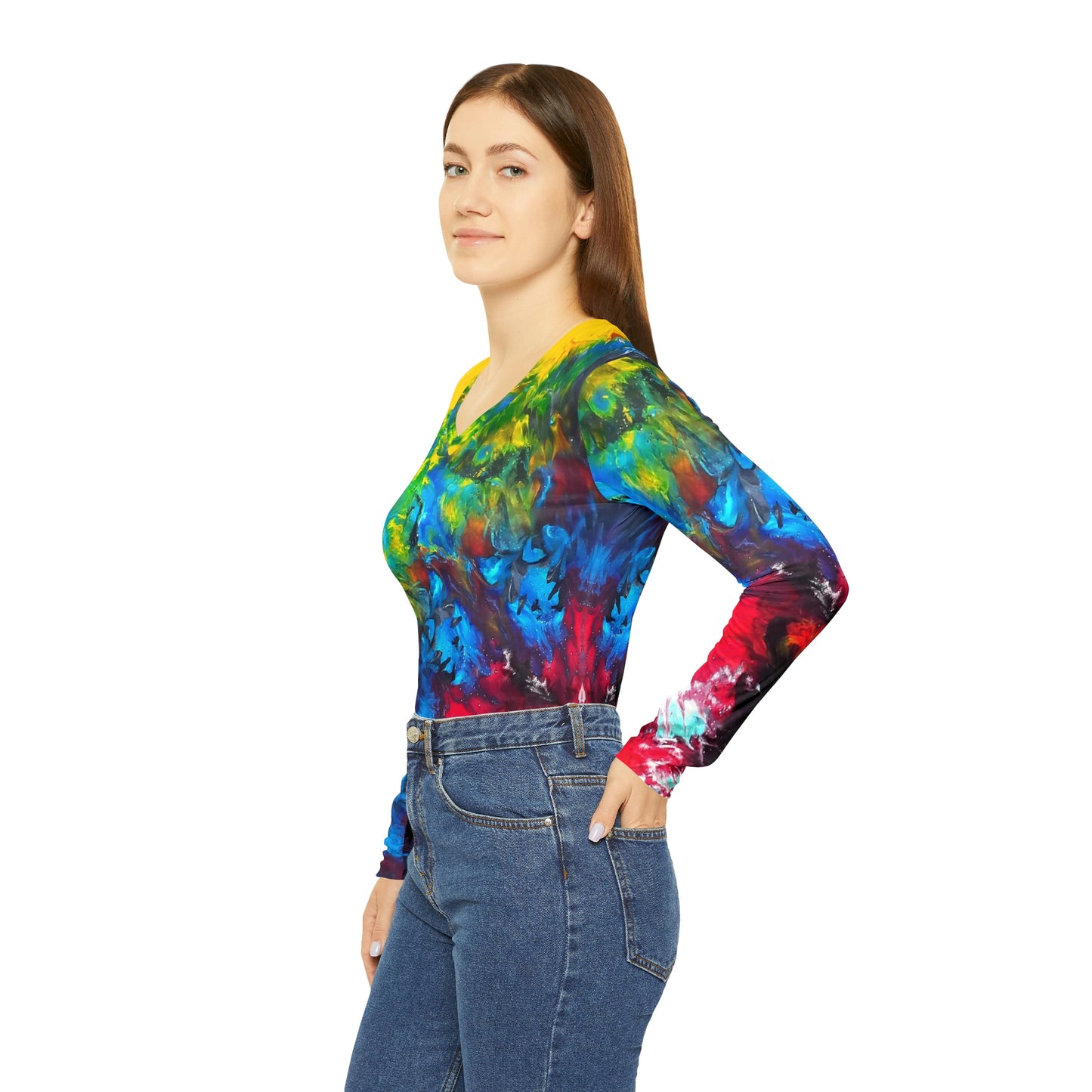 Colorful Paint Waves Women's Long Sleeve V-neck Shirt