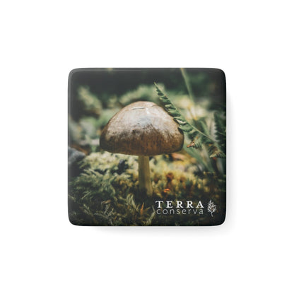 Mossy Mushroom House Porcelain Magnet