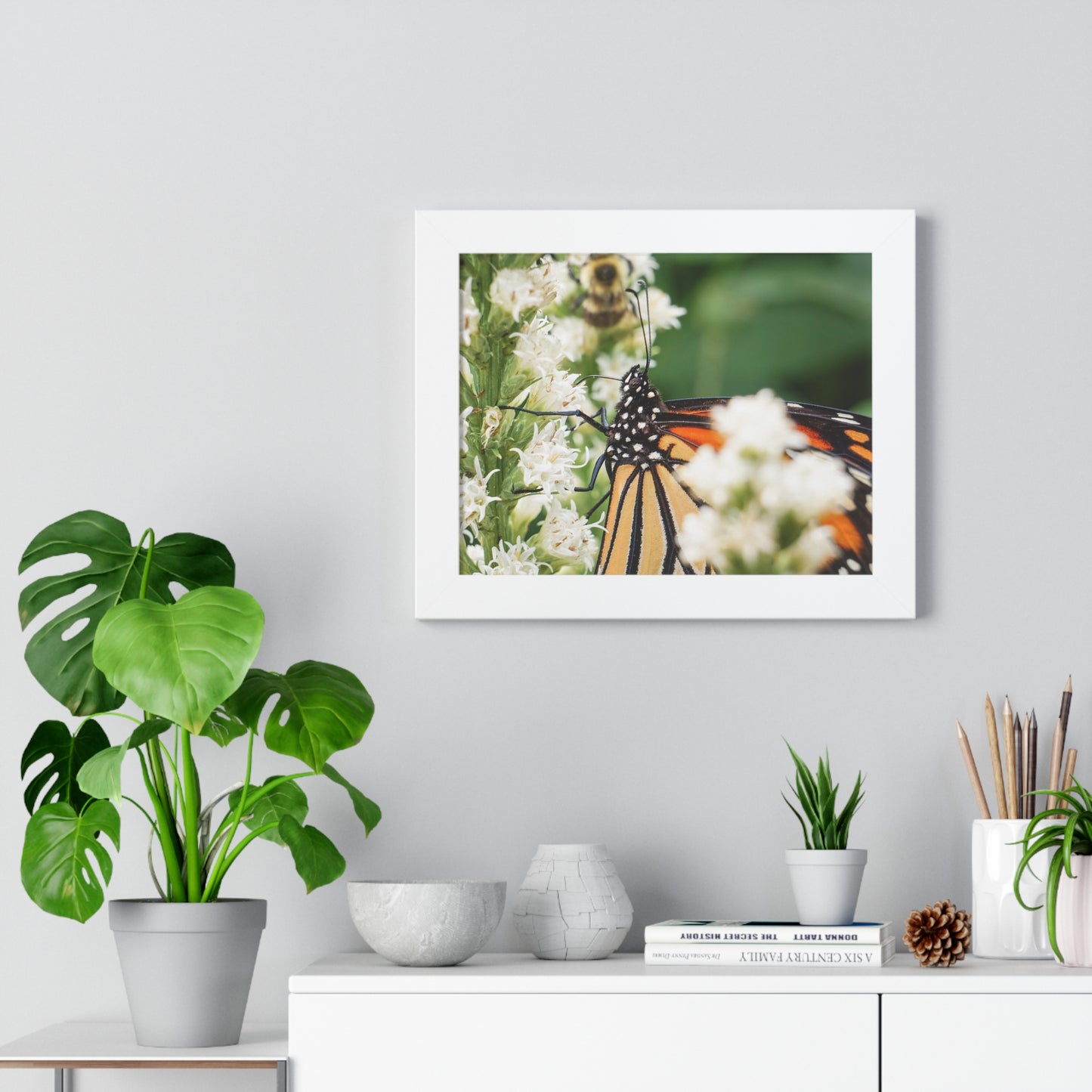 A Monarch Butterfly In Waiting Framed Matte Print