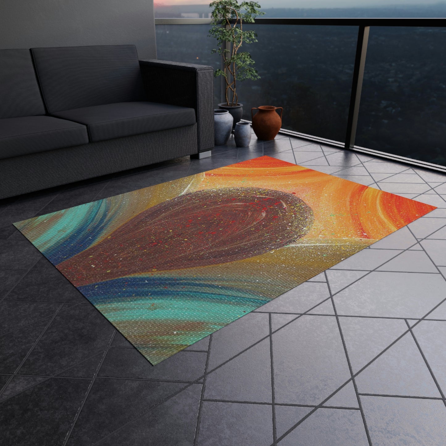 Flow of Magnetism Painting Outdoor Rug