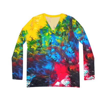 Colorful Paint Waves Women's Long Sleeve V-neck Shirt