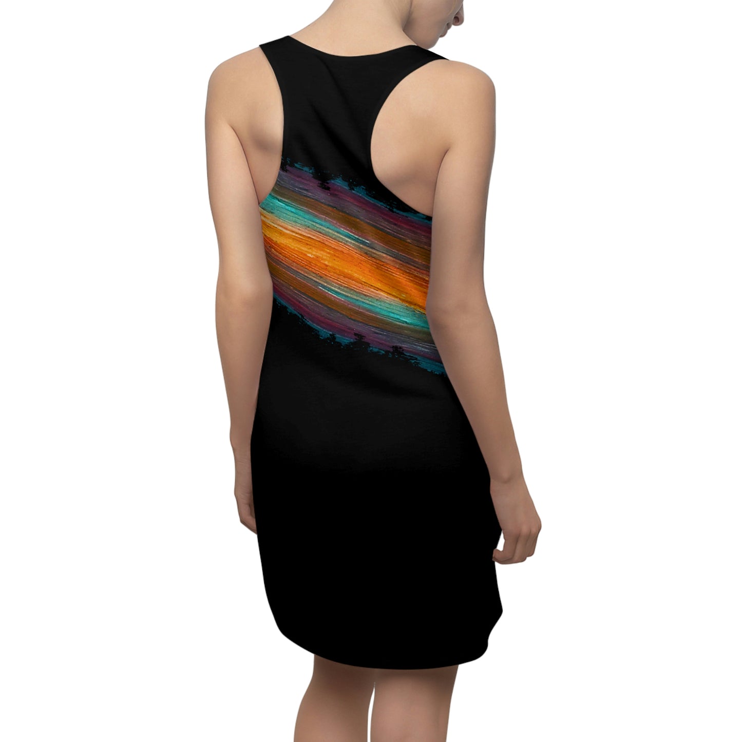 Rainbow Paint Stripe Slinky Racerback Dress