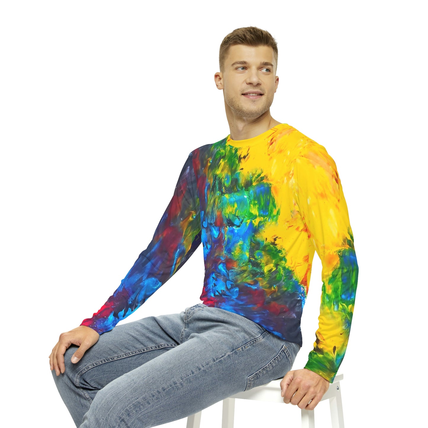 Colorful Paint Waves Men's Long Sleeve Shirt