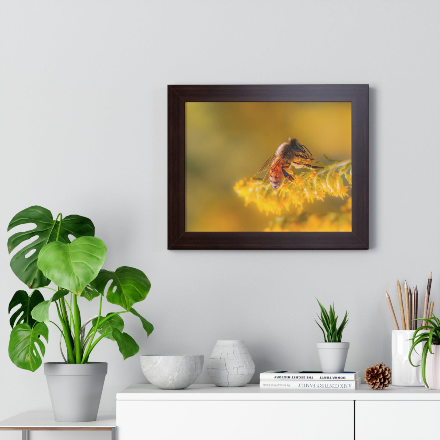 Golden Honey Bee Framed Matte Print