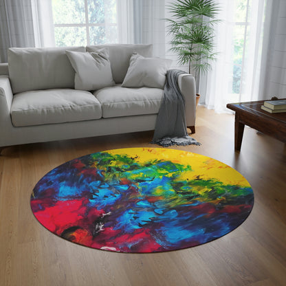 Colorful Paint Waves Round Rug