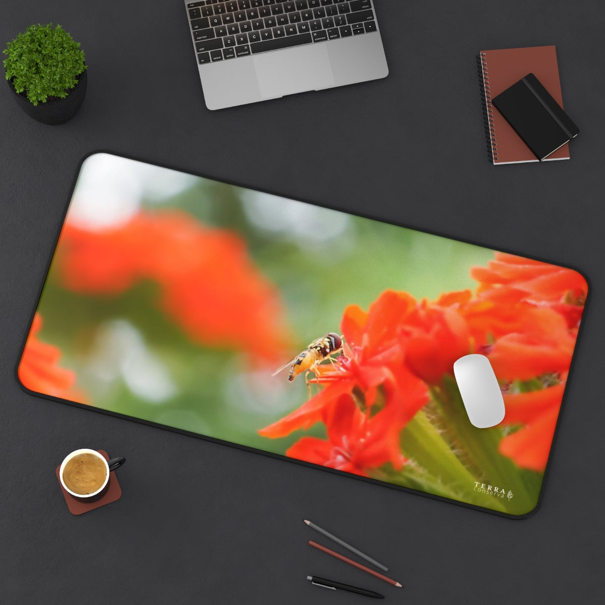 Flower Fly on Red Flowers Full-Size Gaming Mousepad