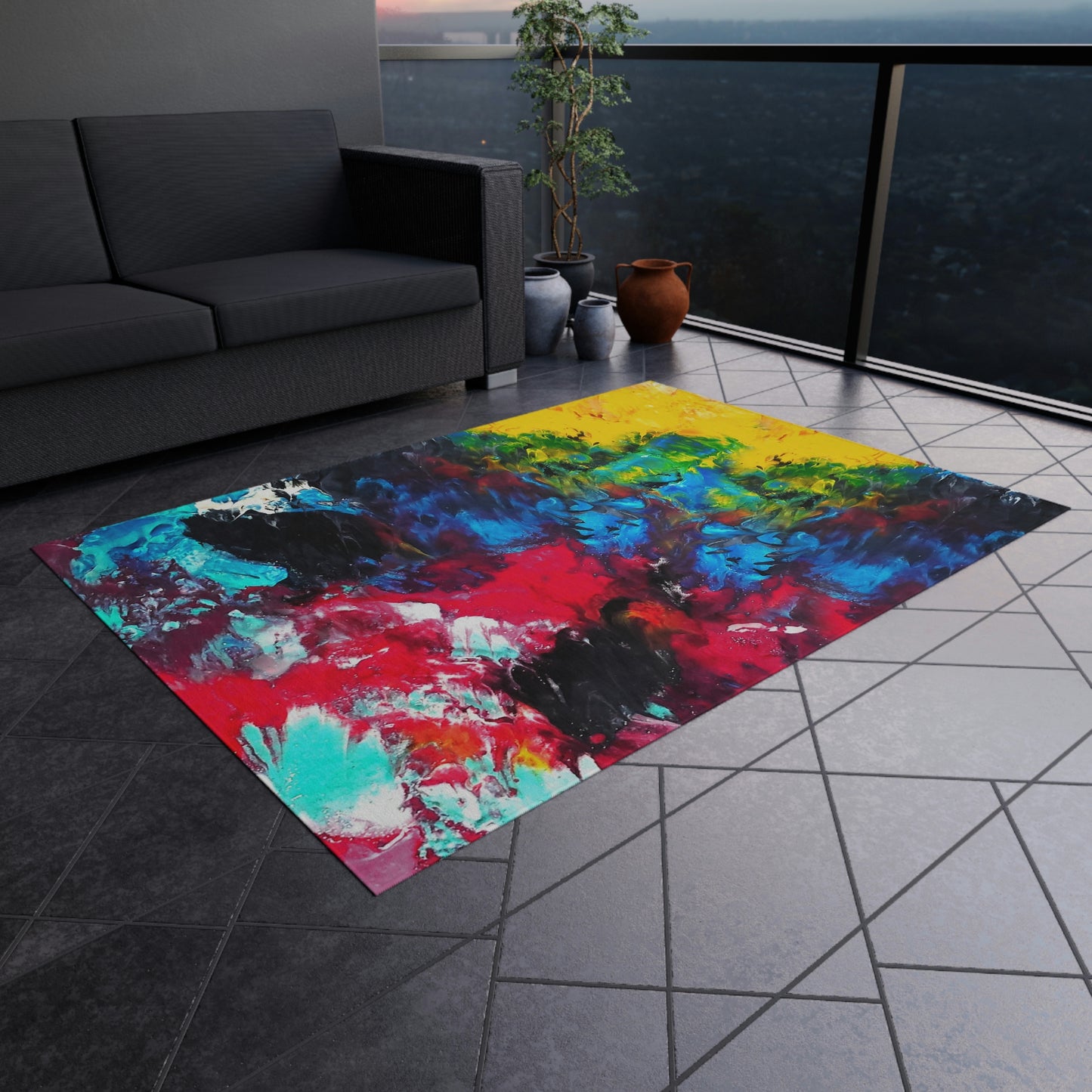 Colorful Paint Waves Outdoor Rug